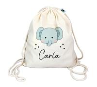 Manilu Bio Turnbeutel mit Namen personalisiert & Bedruckt | Motiv Elefant | Stoffbeutel Schuhbeutel Sportbeutel Wäschebeutel Rucksack für Kinder Jungen & Mädchen | inkl. NAMENSDRUCK