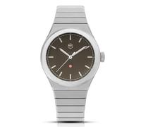 Manime LA FIDÈLE MILITARY Automatik Stahl Datum Saphir Militär Herrenuhr, silber / schwarz, Armband