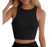 MaNMaNing Ärmelloses Damen Tank Top mit doppellagigem Stoff lässiges Basic Crop Oberteil eng anliegend sexy tailliertes Muskelshirt Damen sommerliches ärmelloses Shirt