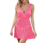 MaNMaNing Damen Aushöhlen V Ausschnitt Taille Strand Kleid Strandkleider Strandtunika Strandkleid Baumwolle Damen Strandbluse Lang Leichtes Sommerkleid Tunikakleid Sommer Bikini Cover Up