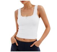 MaNMaNing Damen bauchfreies Trägershirt mit Blumenspitze Y2K Stil reines Verlangen Stoff Unterzieh Oberteil Basic Crop Tank Top Damen ärmelloses Camisole