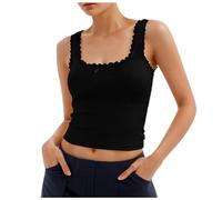 MaNMaNing Damen bauchfreies Trägershirt mit Blumenspitze Y2K Stil reines Verlangen Stoff Unterzieh Oberteil Basic Crop Tank Top Damen ärmelloses Camisole