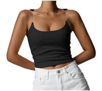MaNMaNing Damen einfarbig Farbblock nahtlose Camisole Tank Top mit eingebautem BH Pad geripptes Strick ärmelloses Shirt Basic Unterzieh Oberteil mit Polstern Damen
