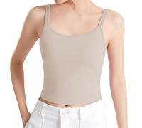 MaNMaNing Damen Figurunterhemd mit Brustkissen ohne Bügel BH schlank machendes Unterhemd bauchfreier Sling kurzes Top mit integriertem BH weiches Damen Unterzieh Shirt