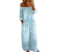 MaNMaNing Damen Jumpsuit mit Knopfleiste und offener Schulter waschbarer Denim Look Overall für den Sommer modischer Damen Jumpsuit