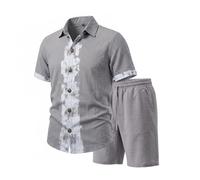 MaNMaNing Herren leichtes Sommer Sakko Business Casual Zweiteiler Anzug formell Hochzeit Hemd Herren dünn Kurzarm Set Jacke und Hose