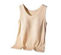 MaNMaNing Integrierte Brustpolster Damen Sling ärmellos Rippbaumwoll Stoff breiter Rundhals blickdicht dehnbares Unterzieh Shirt figurbetontes Tank Top Damen Basic