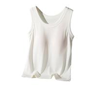 MaNMaNing Integrierte Brustpolster Damen Sling ärmellos Rippbaumwoll Stoff breiter Rundhals blickdicht dehnbares Unterzieh Shirt figurbetontes Tank Top Damen Basic