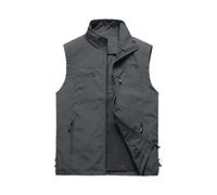 Mann dünne lässige Wasitcoat, Weste mit vielen Taschen, Sommer Reißverschluss Regelmäßige Weste, dunkelgrau, XXXXX-Large