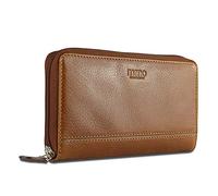 Mano Don Montez Langbörse mit Reißverschluss Leder - Portemonnaie für Damen Querformat Cognac - Geldbeutel Damenbörse Portmonee Wallet Brieftasche Portmonaise