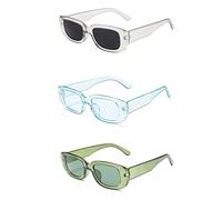 Manqyi 3 Stück Sonnenbrille Damen Vintage, Retro Rechteckige Sonnenbrille, Sonnenbrille Rechteckig Retro Brille, Vintage Rechteckige Sonnenbrille