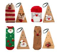 Manqyi 4 Paar Weihnachtssocken, Weihnachtssocken Korallen Fleece, Weihnachtssocken Damen, Weihnachten Socken Kinder, Thermosocken Weihnachten Geschenk, Christmas Socks Baumwolle für Jungen Mädchen