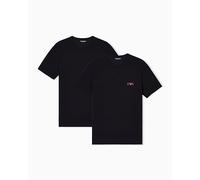 Man's Bold Monogram 2-Pack Crew Neck T-Shirt Black XL Fitted Fit, Schwarz, XL