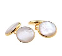 Manschettenknöpfe 2 Stück Doppelseitig Perlweiß Muschel Manschettenknöpfe Emaille Muschel Kette Herren Und Damen Hemd Manschettenknöpfe Gold