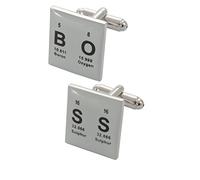 Manschettenknöpfe Herren Weiß und Schwarz - Mit Box - "BOSS" - Langlebiges Messing - Periodensystem - Chemische Symbole - Chemie - Ein Paar