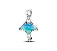 Manta Sterling Silver Dangle with Clear Cubic Zirconia, White bioresin Man-Made Mother of Pearl, Enamel and Shaded Blue Murano g