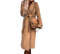 Mantel Damen Lang mit Gürtel Trenchcoat Damen Winter Wollmantel Damen Elegant Revers Lange Wintermantel Warm Damenmantel mit Schlitz Langer Winterjacke Frauen Einfarbig Übergangsmantel Casual