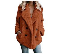 Mantel Damen Winter Damen Winter Casual Mantel Plus Größe warmer Fleece Mantel zweireihig täglich Außenmantel mit Taschen Damen Herbstmantel (Orange, M)