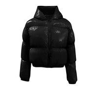 Mantel Damen Winter Kurz geschnittene Damenjacke für Damen, glänzend, mit Reißverschluss, kurze Blase, Puffy-Mäntel für den Winter Winterjacke Damen Kurz Schwarz