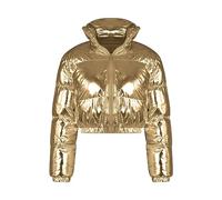 Mantel Damen Winter Kurz geschnittene Damenjacke für Damen, glänzend, mit Reißverschluss, kurze Blase, Puffy-Mäntel für den Winter Winterjacke Damen Kurz Schwarz (Gold, XXL)