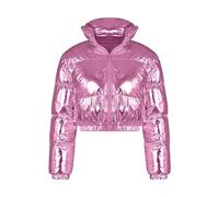Mantel Damen Winter Kurz geschnittene Damenjacke für Damen, glänzend, mit Reißverschluss, kurze Blase, Puffy-Mäntel für den Winter Winterjacke Damen Kurz Schwarz (Hot Pink, M)