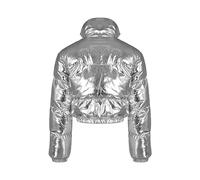 Mantel Damen Winter Kurz geschnittene Damenjacke für Damen, glänzend, mit Reißverschluss, kurze Blase, Puffy-Mäntel für den Winter Winterjacke Damen Kurz Schwarz (Silver, XL)