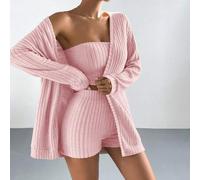 Mantel mit tief angesetzter Schulterpartie und offenem Vorderteil, Tube Top und Shorts