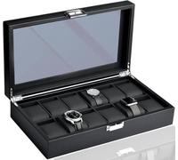 Mantello Uhrenbox für Herren - 6 Fächer Luxus Kohlefaser Uhrengehäuse Uhrenbox Organizer für Männer, Geschenke für Ihn, Metallschnalle - Schwarz