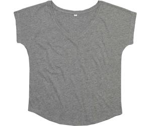 Mantis Damen V-Ausschnitt T-Shirt 'Loose Fit' M147 heather grey melange S