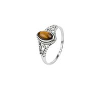 mantraroma Damen Silberring 925 mit Tigerauge - ellipsenförmiger Cabochon Edelstein Ring Statement Schmuck