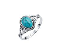 mantraroma Damen Türkis Ring 925 Sterling Silber - Cabochon Edelstein Silberring mit natürlichem Türkis, Vintage Statement Ring Damenschmuck
