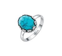 mantraroma Damen Türkis Ring 925 Sterling Silber - Cabochon Edelstein Silberring mit natürlichem Türkis, Vintage Statement Ring Damenschmuck