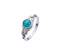 mantraroma Damen Türkis Ring 925 Sterling Silber - Cabochon Edelstein Silberring mit natürlichem Türkis, Vintage Statement Ring Damenschmuck