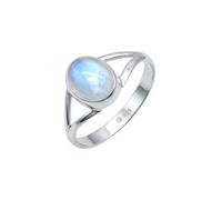 mantraroma Regenbogen Mondstein Silberring Damen 925 - ovaler Edelstein Ring 7 x 9 mm, minimalistischer Ring modern Geschenkidee