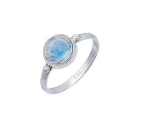 mantraroma Regenbogen Mondstein Silberring Damen 925 - runder Edelstein Ring Ø 8 mm, minimalistischer Ring modern Geschenkidee