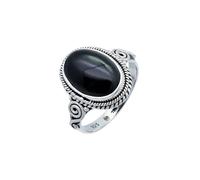 mantraroma Silberring Damen 925 Onyx - ovaler Cabochon Edelstein Ring im Vintage Stil