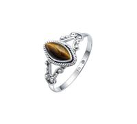 mantraroma Tigerauge Edelstein Ring Damen 925 Sterling Silber - Cabochon Vintage Silberring