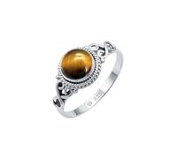 mantraroma Tigerauge Edelstein Ring Damen 925 Sterling Silber - Cabochon Vintage Silberring