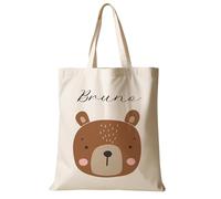 Manufaktur Liebevoll Stoffbeutel mit Namen Stofftasche Personalisiert Kinderbeutel Kindergarten Wechselwäsche Bär Tier Mädchen Junge Beutel Tasche