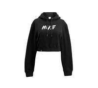 Manufaktur13 M13 Oversize Crop Hoodie - Kapuzenpullover, Cropped Sweatshirt/Langarmshirt, Crop-Top Pullover für Damen/Frauen/Mädchen, bauchfrei, Kordeln aus Metall, Bolero (Black, L)