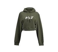 Manufaktur13 Oversize Crop Hoodie - Kapuzenpullover, Cropped Sweatshirt, Crop-Top Pullover für Damen/Frauen/Mädchen, bauchfrei, Kordeln aus Metall, Bolero (M13) (Olive/Khaki)