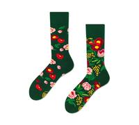 Many Mornings Bunte Lustige Socken Flower Power Green 43-46 Unisex Socken Ungleiche Designs Blumen-Muster Bequeme Baumwollsocken