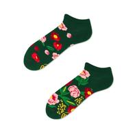 Many Mornings Bunte Lustige Socken Flower Power Green Low 35-38 Unisex Kurze Socken Ungleiche Designs Blumen-Muster Bequeme Baumwollsocken