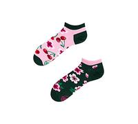 Many Mornings Bunte Witzige Socken Unisex 35-38 Cherry Blossom Low Kurze Baumwollsocken mit Kirschen und Kirschblüten Originelles Design Bequeme Sommer Sneaker Socken