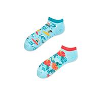 Many Mornings Bunte Lustige Kurze Socken Aloha Vibes Low 35-38 Ungleiche Hawaii Baumwollsocken mit Hibiskus und Surf Motiv Unisex Geschenkidee Exotik-Look