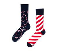 Many Mornings X-MAS Socken Lustige Ungleiche Weihnachtssocken Kuschelsocken 39-42 Zuckerstange-Motiv Kreatives Geschenk für Damen und Herren