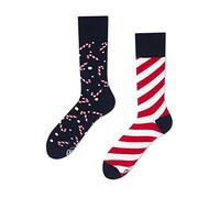 Many Mornings X-MAS Socken Lustige Ungleiche Weihnachtssocken Kuschelsocken 39-42 Zuckerstange-Motiv Kreatives Geschenk für Damen und Herren