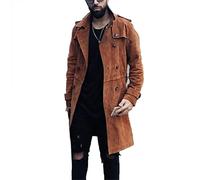 MANYMANY Brauner Trenchcoat aus Wildleder für Herren, Reverskragen, zweireihig, Mantel, mittellang, leichte Jacke