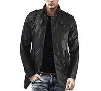MANYMANY Herren Casual Lederjacken Stehkragen Herrenmode Military Faux Jacke Bomber Midi Länge Mäntel