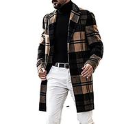 MANYMANY Herren Karierter Mantel Herren Elegante 3/4 Lange Jacke Herren Dicker Wintermantel mit Taschen